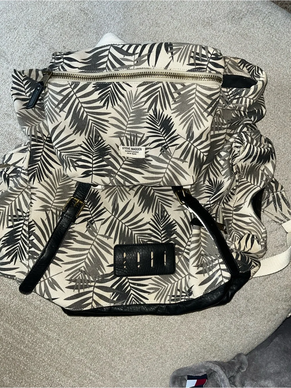 Steve Madden Black & Cream Botanical-Print Backpack